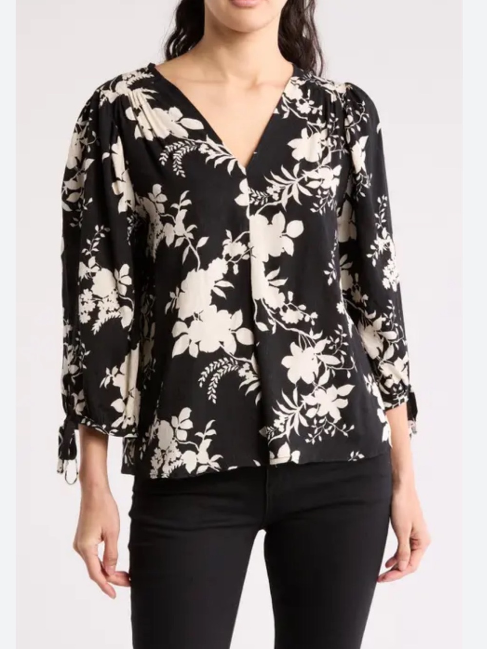 OLIVIA GREY Black & White Floral V-Neck Women's Top NWT SIZE XL